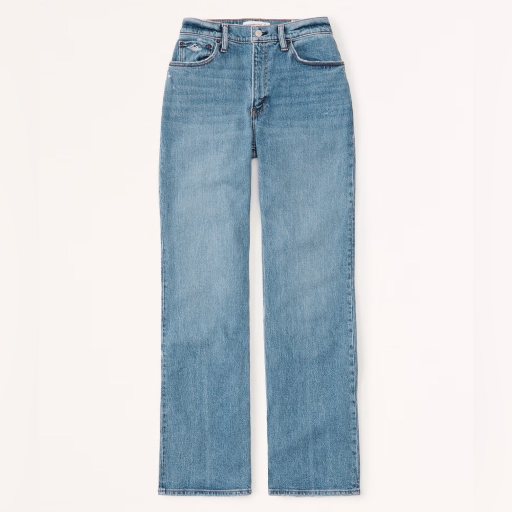 Abercrombie Curve Love High Rise 90s Relaxed Jean | 24 short | Medium Blue